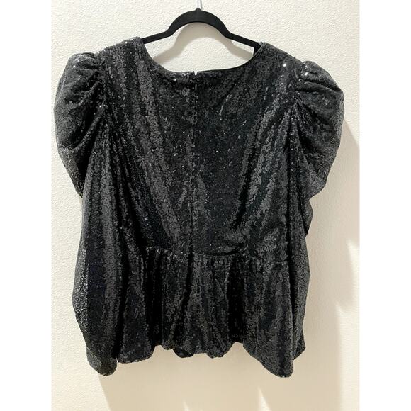 ELOQUII Black Sequin Peplum Long Sleeve Top Size 28 - Picture 3 of 6